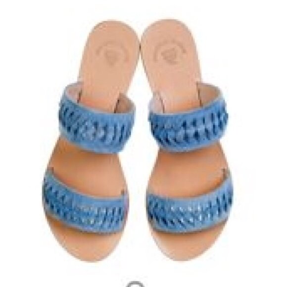 Amaryllis Azul Handmade Double Strap Sandals in Sky Blue Leather - Picture 1 of 3